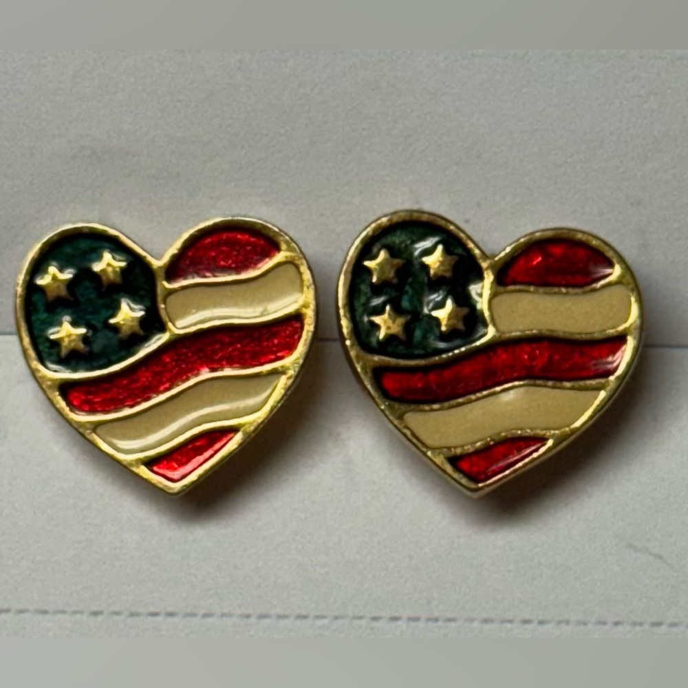 Vintage Avon Heart-Shaped American Flag Earrings